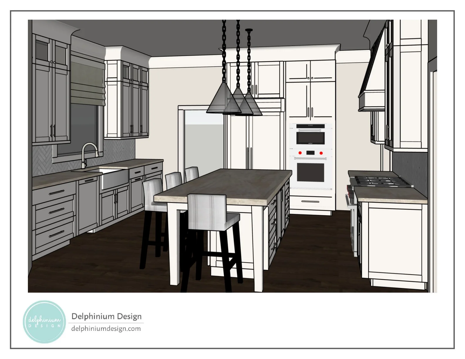Kitchen remodel in Ballantyne Country Club with gray cabinets, a white farmhouse sink, and a large island