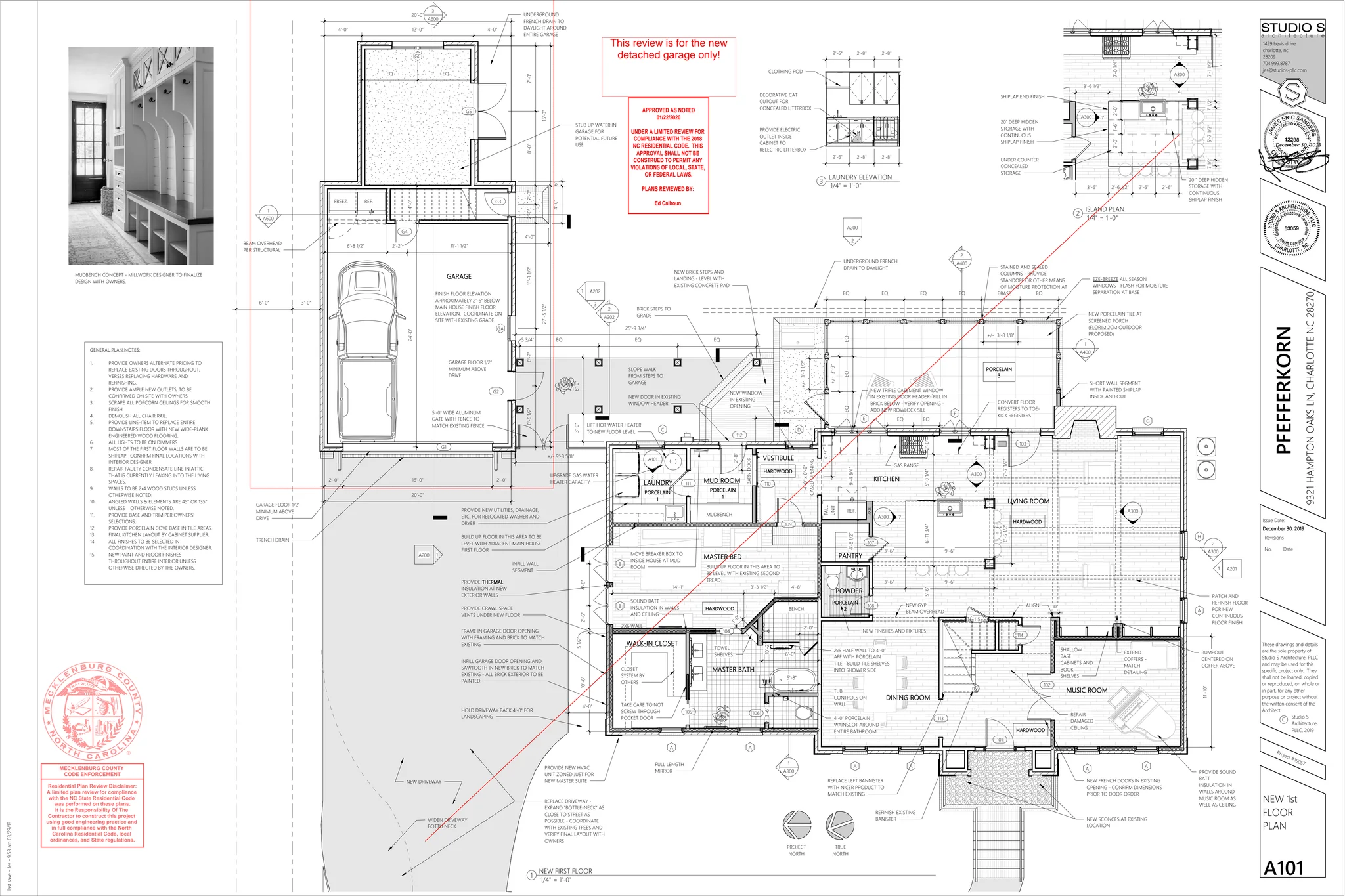 First-floor plan for a whole-home remodel in Providence Plantation, showing a garage addition