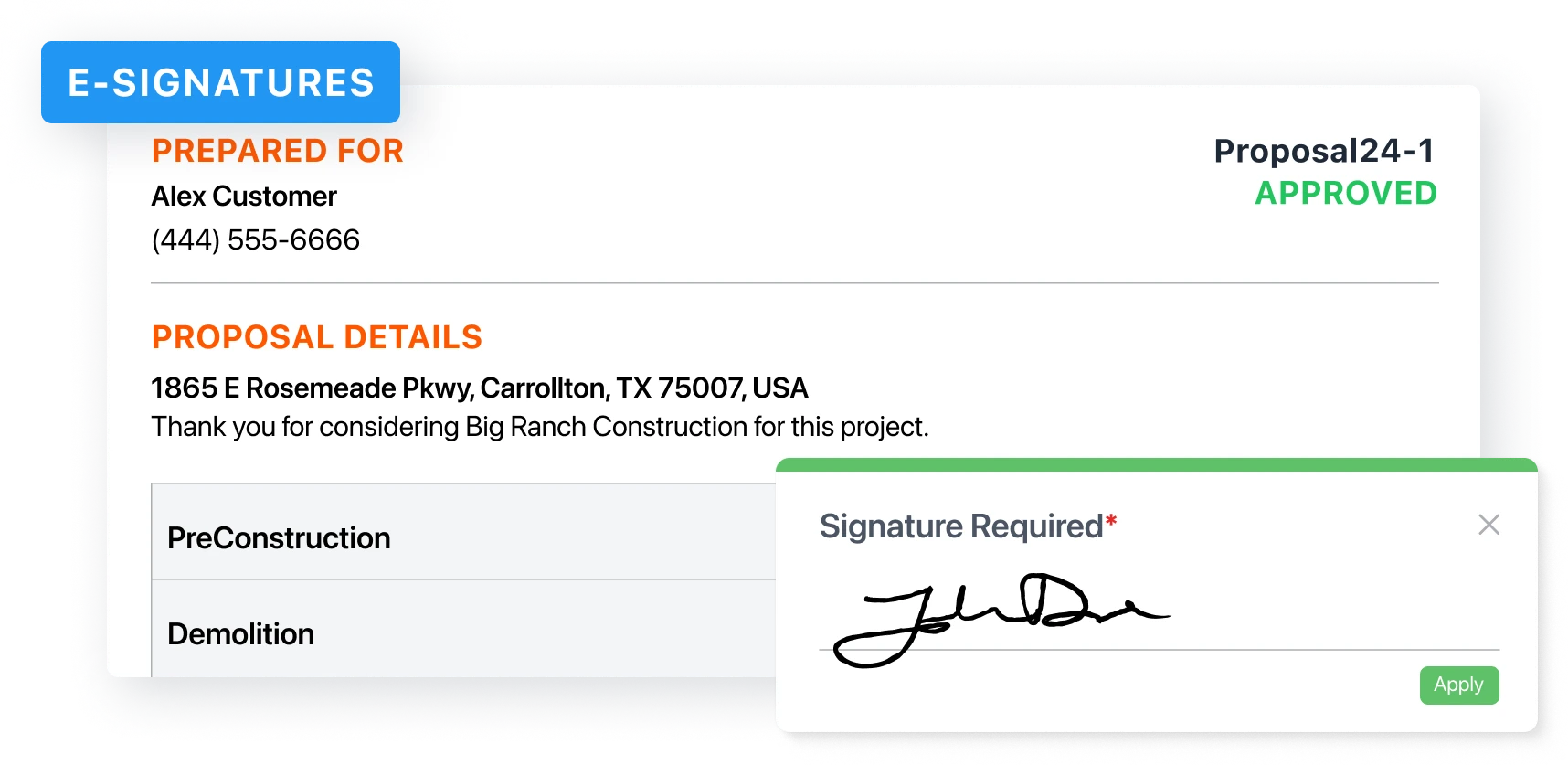 JobTread customer portal e-signature screen