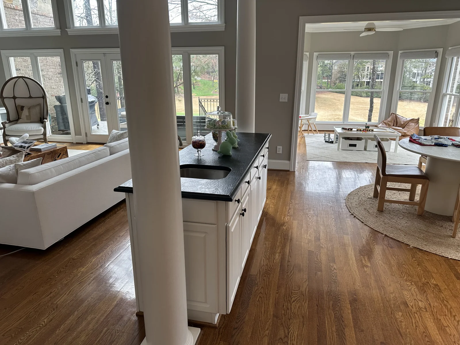 Kitchen remodel in Ballantyne Country Club, open living area, island, and hardwood floors