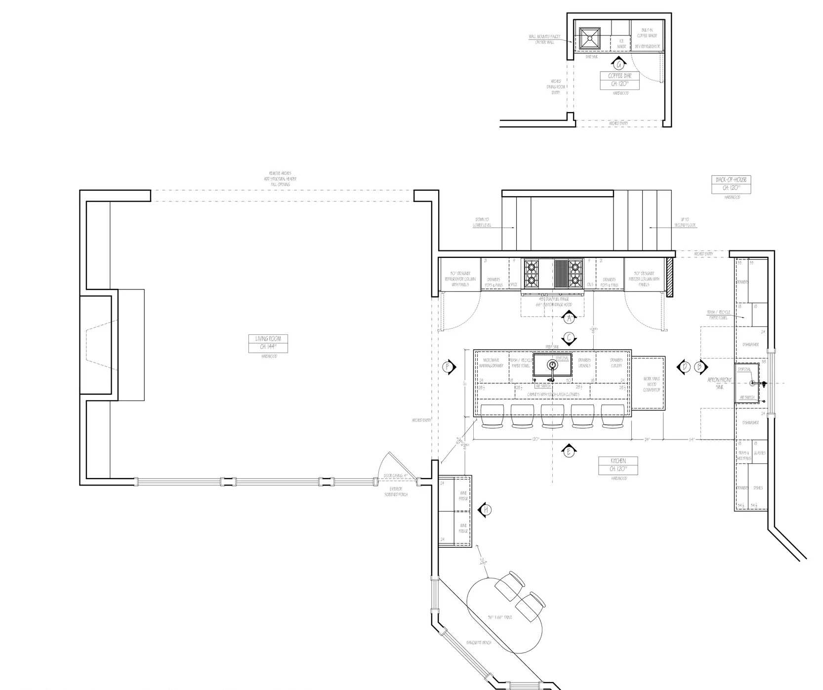 Floor plan of a kitchen and coffee bar remodel in Longview Country Club